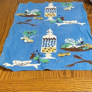 Blue Kitchen Linen with Fish and Vegetable Design